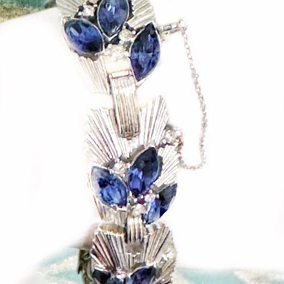 Crown Trafari  silvertone deep blue sapphire crystal bracelet - Picture 5 of 13